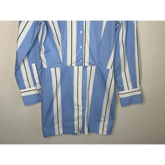 Grey Lab Stripe Power Shoulder Mini Shirtdress Powder Blue/ White Womens M NWT - Picture 5 of 11